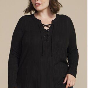 Maurices Black Lace-Up Long Sleeve Top